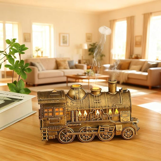 Train Diffuser, 2026 New 300ML Large Capacity Train Humidifier with Dual Cool Mist Outlets, Train Oil Diffuser with 2-Color LED, Remote Control, Auto-Off, Quiet for Bedroom Office (Copper, Basic)