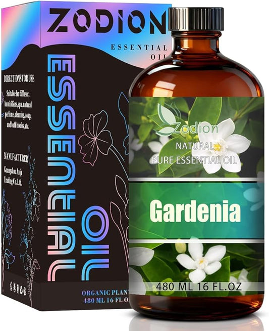 Gardenia Essential Oil, 16 fl oz (480ml) - ZODION Gardenia Fragrance Oil for Diffuser, Massage, Humidifier, DIY Candle, Soap Making, Home, Bath, Yoga