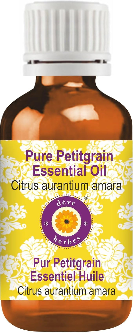 Deve Herbes Pure Petitgrain Essential Oil (Citrus aurantium Amara) Steam Distilled 10ml (0.33 oz)