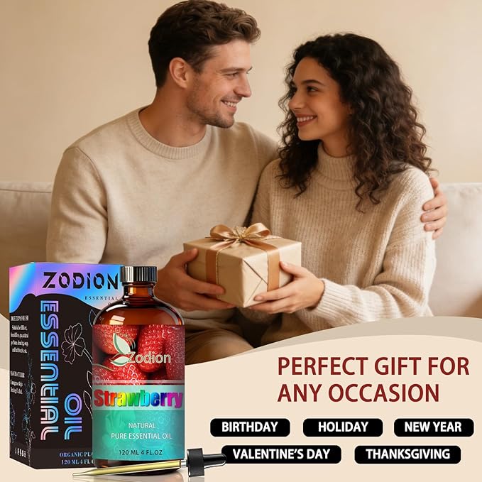 Strawberry Essential Oil, 4 fl oz (120ml) - ZODION Strawberry Fragrance Oil for Diffuser, Massage, Humidifier, DIY Candle, Soap Making, Home, Bath, Yoga