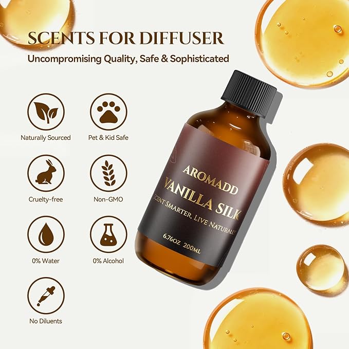 Aromadd Vanilla Silk Diffuser Oil Inspired by Luxury Hotel Scent 6.76 Fl Oz (200ml), Aroma Diffuser & Hotel Fragrance Diffuser Oil, Essential Oil Diffuser for Aromatherapy, Long-Lasting