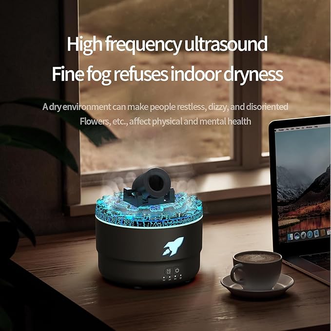 Cannon Blast Aroma Humidifier, 7 Colors LED Vapor Cannon Humidifier Silent Diffuser, 2 Mode Creative Turret Cool Mist Air Aromatherapy Humidifier, Small Desktop Humidifier for Bedroom (black)