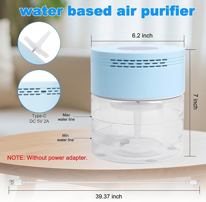 Water Air Purifiers for Home, Water Based Air Purifiers, Quiet 3-Speed Air Washer Aroma Diffuser, 8-Color Light Air Revitalizer, 24H Auto Shut-off Humidifier for Bedroom, Office, Living room, Pet,Blue
