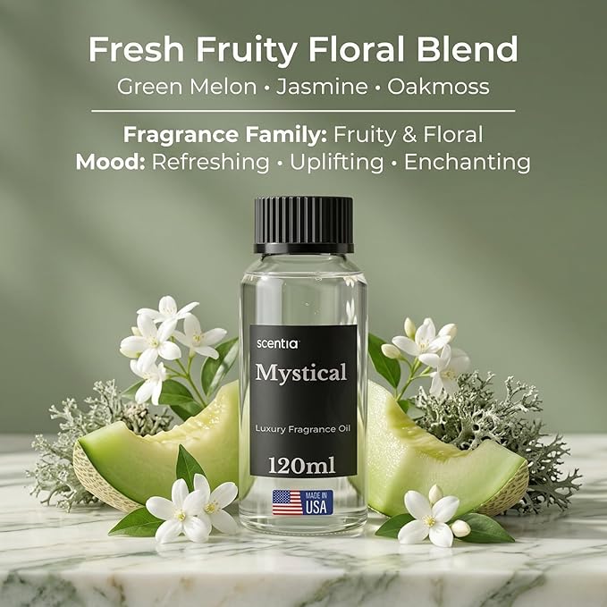 Scentia Mystical Diffuser Oil Refill – Hotel Fragrance Oil Inspired by Wynn Las Vegas – 120 mL – Melon, Raspberry & Jasmine Long-Lasting Scent for Ultrasonic & Waterless Diffusers, Made in USA