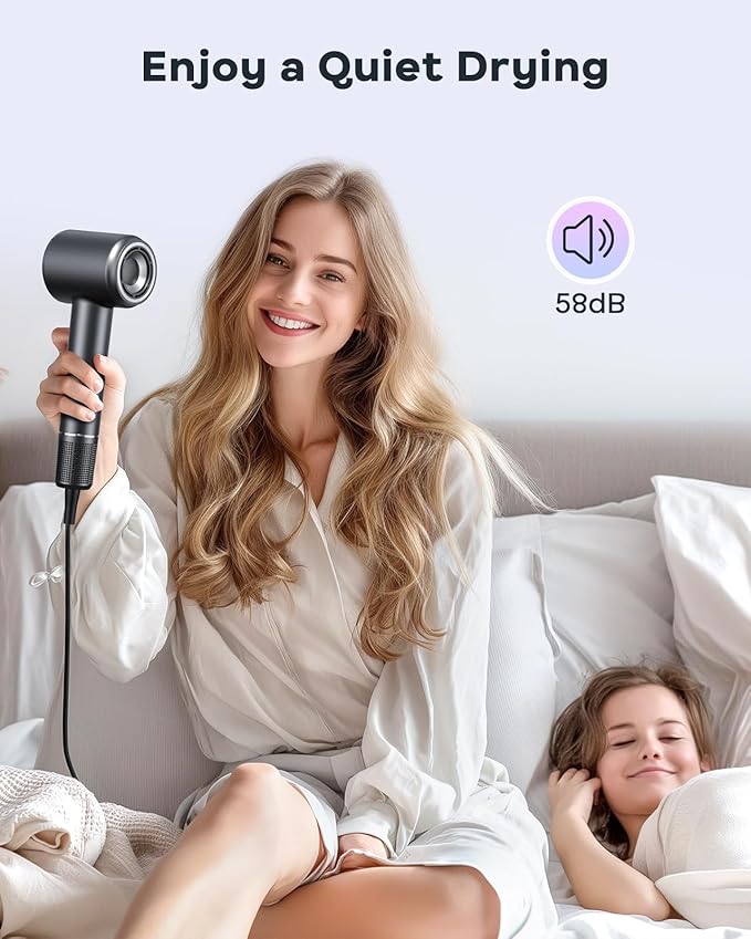 Bopcal Hair Dryer, Ionic Hair Dryer with Diffuser, 150,000 RPM Professional High-Speed Blow Dryer, 500M Negative Ions Fast Drying, Lightweight Low Noise for Curly & Straight Hair, Travel Friendly