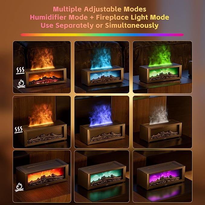 Fireplace Diffusers for Essential Oils Fireplace Humidifier with Remote 150ml Fireside Ultrasonic Humidifier Bonfire Flame Diffuser with 7 Colors Light for Home Room Office (Black+Essential Oils)