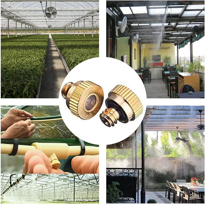 20 Pack Brass Misting Nozzles Tees, Brass Spray Nozzles for Greenhouse Landscaping Humidification, Dust Control Mist Nozzle Sprinkler for Outdoor Cooling System 0.012 Orifice (0.3 mm) 10/24 UNC Garden