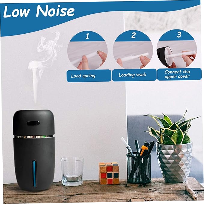 Car Humidifier, 200ml Round Mini Air Diffuser, Low Noise Warm Car Diffuser with Light, USB 2 Gear Air Freshener for Home Office Bedroom (Black)