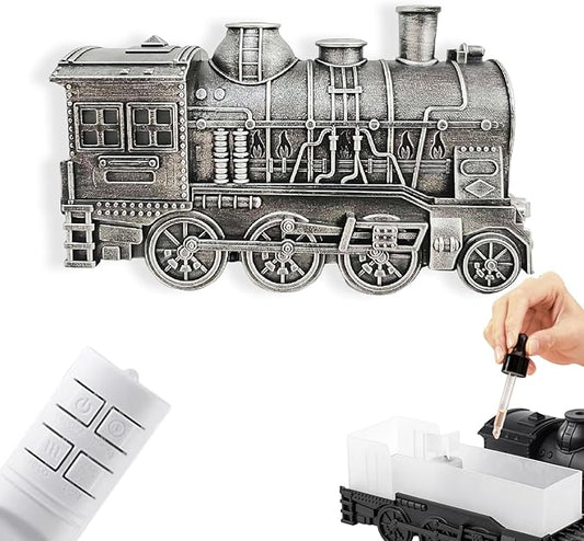 300ml Train Diffuser, Vintage Steam Train Aromatherapy Essential Oil Diffuser with Dual-Color LED Light, Quiet Aromas Diffuser with Cool Mist Modes &Smart Remote for Rooms,Bedrooms, Desks (Silver)