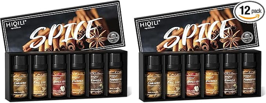 HIQILI Spice Fragrance Oil, Scented Oil 6x10ml for Candle Making Soap Slime, Fall Essential Oils for Diffuser Home, Cinnamon Pumpkin Vanilla Apple Cider Harvest Spice Fall Leaf, Christmas (Pack of 2)