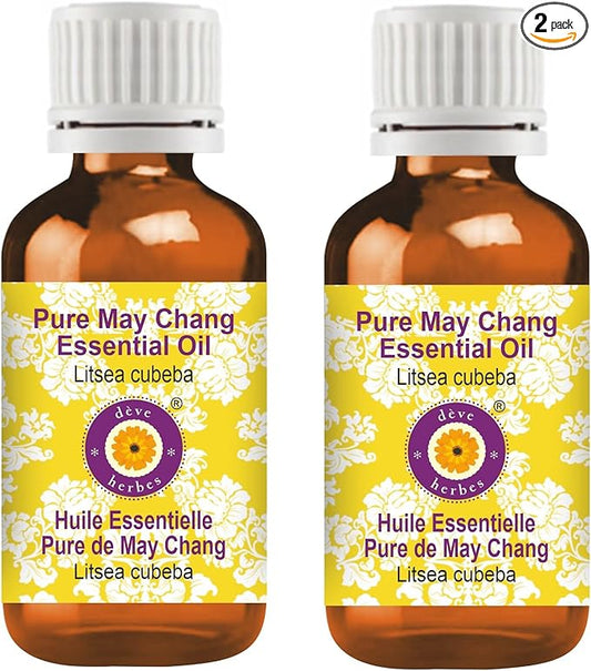 Deve Herbes Pure May Chang Essential Oil (Litsea cubeba) Steam Distilled (Pack of Two) 100ml X 2 (6.76 oz)