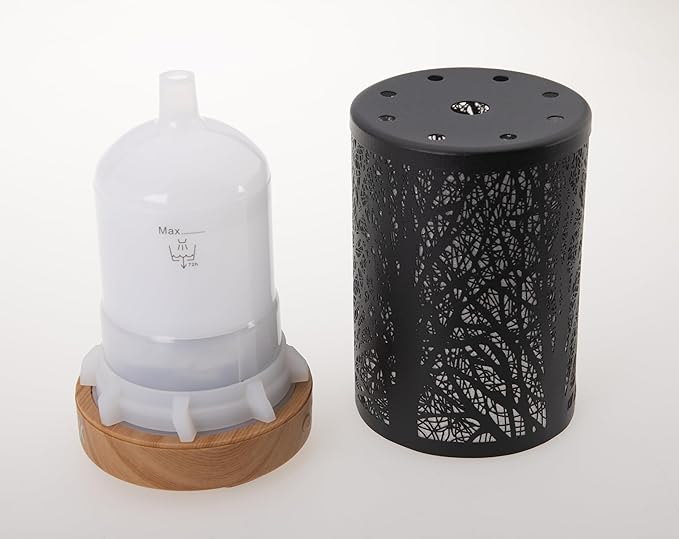 HZEX Black Treeline Aromatherapy Diffuser – 120ml Ultrasonic Essential Oil Diffuser with 7 LED Lights & Whisper-Quiet Design – Decorative Cool Mist Humidifier for Home, Bedroom, Spa & Relaxation