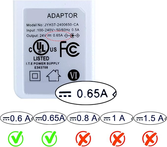 Samyo 24V 0.65A AC to DC Adaptor Switching Power Supply Replacement Cord Cable for 100ml / 120ml / 300ml / 500ml Essential Oil Diffuser UL Listed 5.7Ft - White