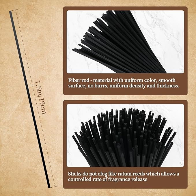 10inch Reed Diffuser Replacement Sticks - 130Pcs Black Fiber Reed Sticks Refill Pack for Home and Bathroom - Used to Diffuse Essential Oil Aroma (3mm x 25cm (130pcs))