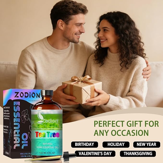 Tea Tree Essential Oil, 4 fl oz (120ml) - ZODION Tea Tree Fragrance Oil for Diffuser, Massage, Humidifier, DIY Candle, Soap Making, Home, Bath, Yoga