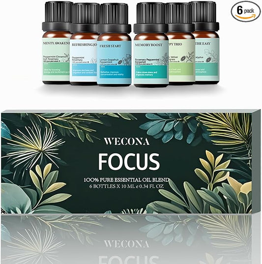 Focus Essential Oil Set – 6x10ml Essential Oils for Diffusers Aromatherapy, Aromatherapy Oil Blends – Huile Essentielle Pour Diffuseur, Fragrance Oils for Candle Making