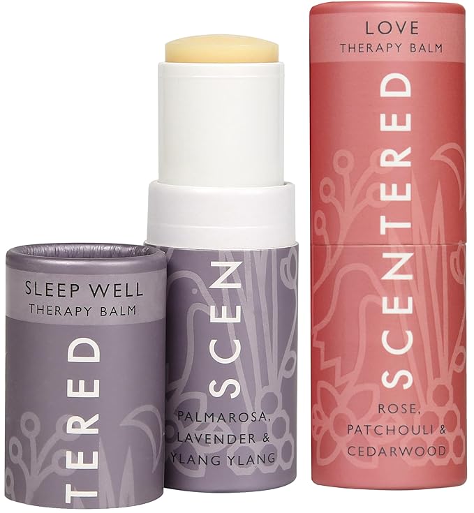 Scentered Aromatherapy Balm Sticks for Sleep & Emotional Balance - Roll On Essential Oil Blends of Rose, Lavender, Ylang Ylang - Gifts for Valentines Day for Her - Sleep Well & Love