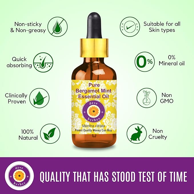 Deve Herbes Pure Bergamot Essential Oil (Citrus bergamia) with Glass Dropper Steam Distilled 100ml (3.38 oz)