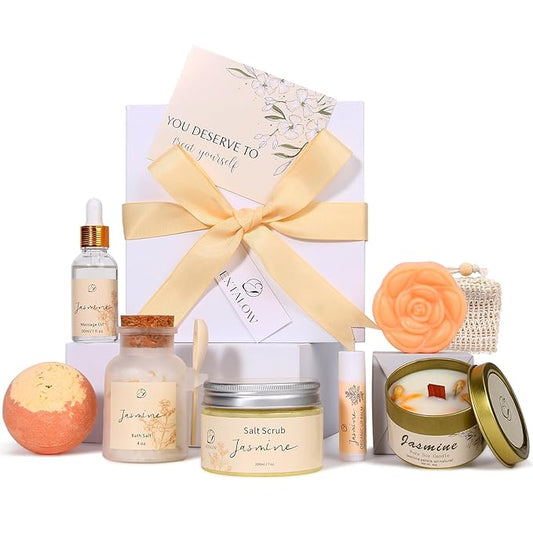 EXTALOW Spa Gifts for Women Mothers Day Gifts Jasmine Bath Gift Baskets Relaxing Self Care Gift for Mom Girlfriend Sister Wife Auntie Home Bath Care Package Thank You Birthday Gift Friendship