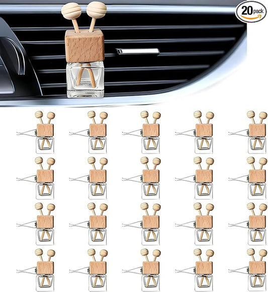 20PCS Empty Car Diffuser Bottle, Refillable Car Air Freshener Vent Clip, Car Air Freshener Diffuser Empty Glass Bottles, Car Scent Diffuser Bottle for Most Vehicles Interior Accessories