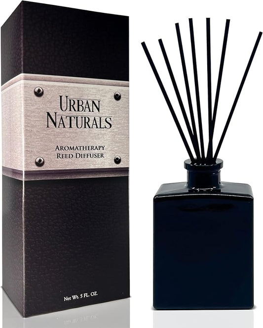 Urban Naturals Crisp White Linen Reed Diffuser Gift Set – Citrus, Ozone, Ylang–Ylang, Lilies & Sandalwood for a Fresh Smelling Home – 5 Ounce Sleek Black Rectangular Glass Bottle – Made in the USA