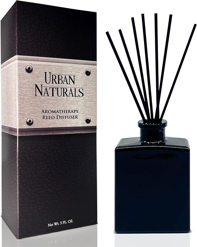 Urban Naturals BlackBerry Vanilla Reed Diffuser Set – Ripe Blackberries, Warm Vanilla & Patchouli – 5 Ounce Sleek Black Rectangular Refillable Glass Bottle – Made in the USA