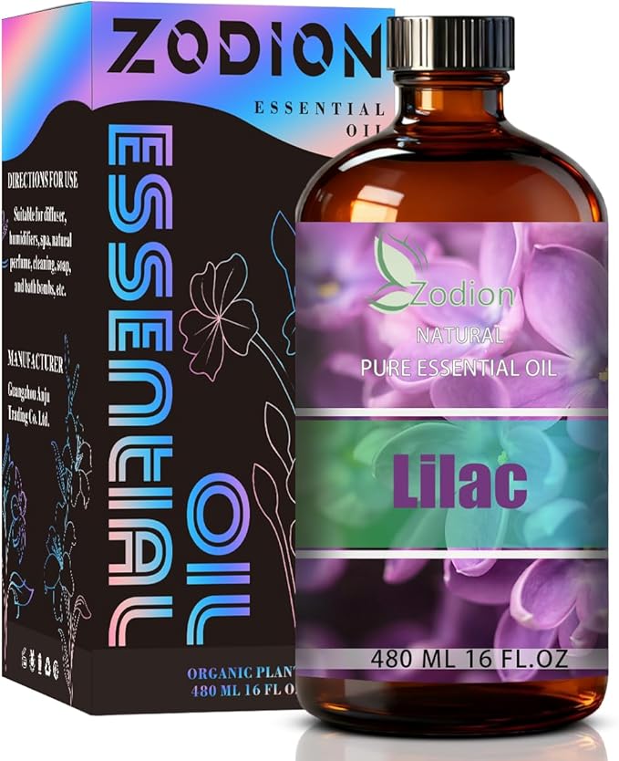 Lilac Essential Oil, 16 fl oz (480ml) - ZODION Lilac Fragrance Oil for Diffuser, Massage, Humidifier, DIY Candle, Soap Making, Home, Bath, Yoga