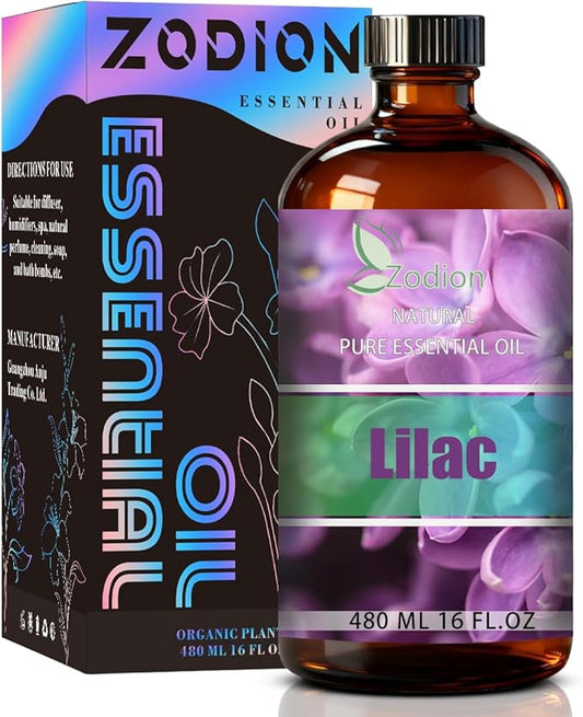 Lilac Essential Oil, 16 fl oz (480ml) - ZODION Lilac Fragrance Oil for Diffuser, Massage, Humidifier, DIY Candle, Soap Making, Home, Bath, Yoga