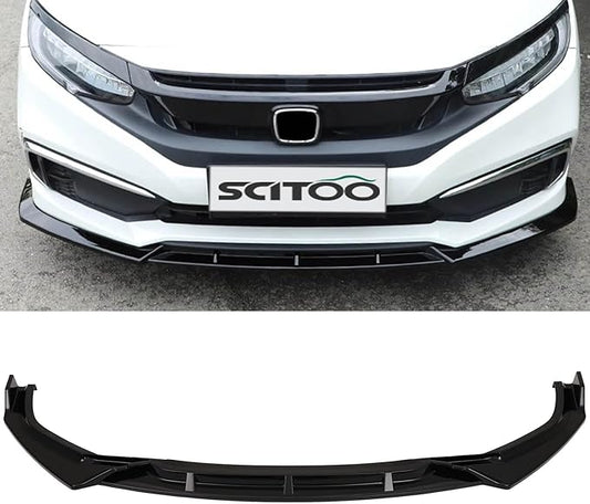 SCITOO 3pcs Glossy Black PP Front Bumper Body Kit Spoiler Chin Spoiler Front Bumper Lip Fit for 2019-2020 for Honda Civic