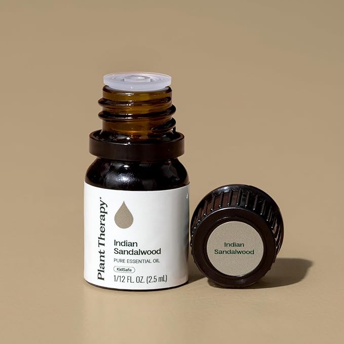 Plant Therapy Indian Sandalwood Essential Oil 2.5 mL (1/12 oz) 100% Pure, Undiluted, Soothing Essential Oils for Skin, Relaxation, and Restful Sleep