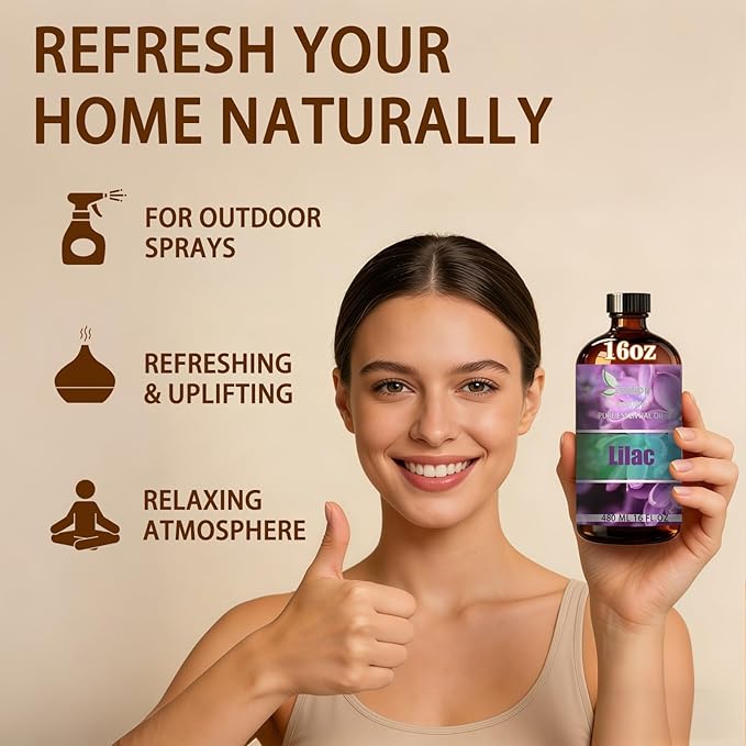 Lilac Essential Oil, 16 fl oz (480ml) - ZODION Lilac Fragrance Oil for Diffuser, Massage, Humidifier, DIY Candle, Soap Making, Home, Bath, Yoga