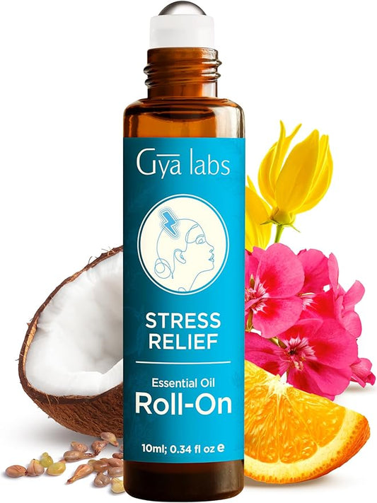 Gya Labs Stress Relief Essential Oil Roll On - 0.34 Fl Oz - Travel Size Roller for Camping, Skin, Aromatherapy Relief, Convenience