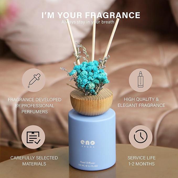 Reed Diffuser Set with Dried Flowers, 5.1oz Essential Oil Home Fragrance, Long Lasting Air Freshener for Bathroom Shelf Decor, Housewarming Gift, Morning Garden Scent
