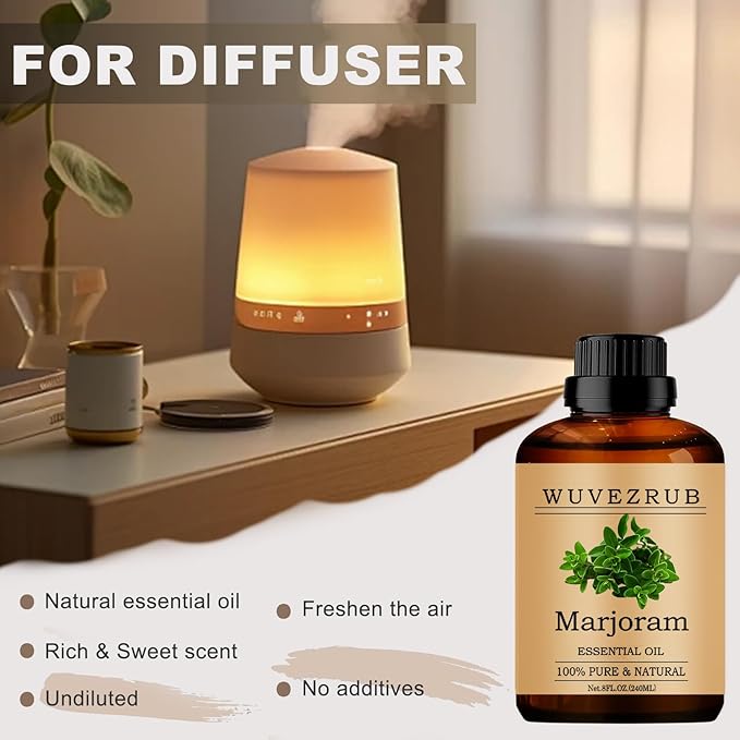 Marjoram Essential Oil 240ML - 100% Pure and Natural for Aromatherapy Diffuser - 8 Fl Oz