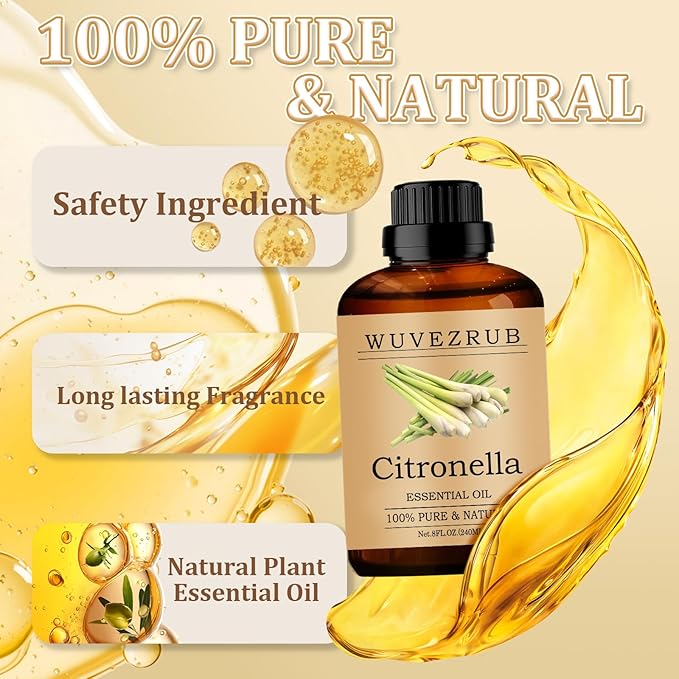 Citronella Essential Oil 240ML - 100% Pure and Natural Oils for Aromatherapy Diffuser - 8 Fl Oz/Citronella