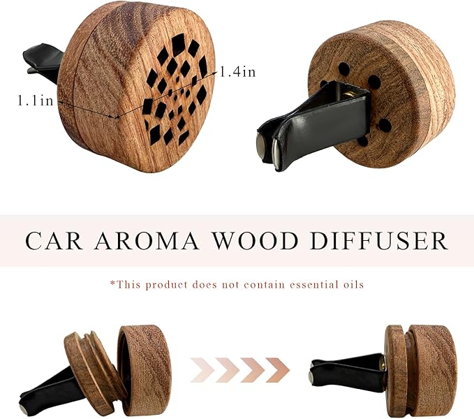 KVAEY 2 PCS Wood Car Essential Oil Diffuser, Wooden Aromatherapy Essential Oils Diffuser with Vent Clip, Wood Vent Clip Air Freshener for Vehicle Office Home Bedroom (Memory Fragments)
