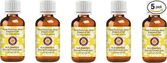 Deve Herbes Pure Cananga Java Essential Oil (Cananga odorata) Steam Distilled (Pack of Five) 100ml X 5 (16.9 oz)