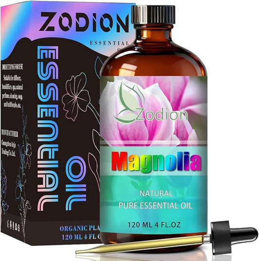 Magnolia Essential Oil, 4 fl oz (120ml) - ZODION Magnolia Fragrance Oil for Diffuser, Massage, Humidifier, DIY Candle, Soap Making, Home, Bath, Yoga