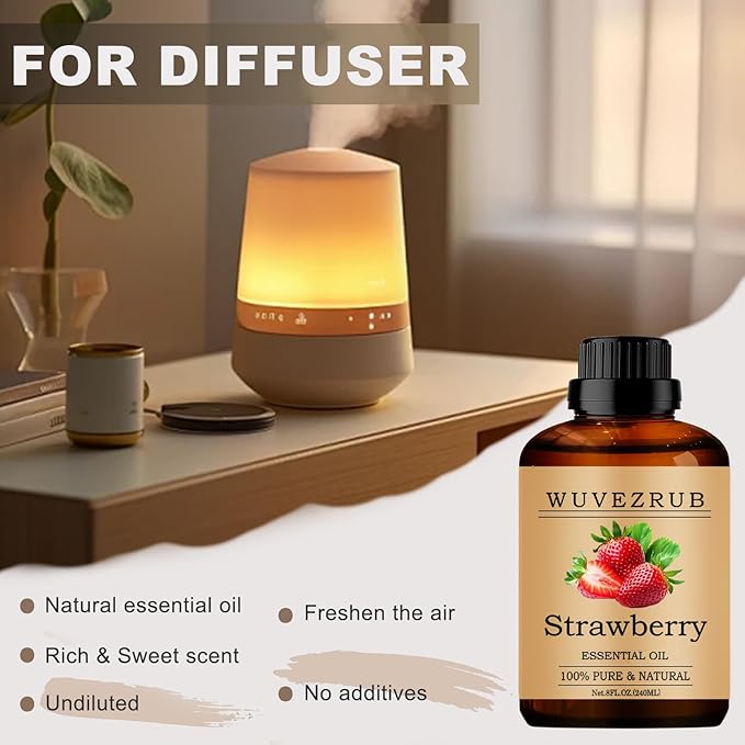 Strawberry Essential Oils 240ML, 100% Pure and Natural Essential Oil for Aromatherapy Diffuser - 8 Fl Oz/Strawberry