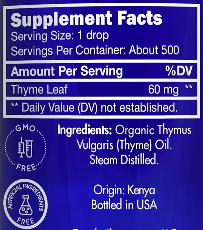 Organic, Thyme Essential Oil, Food Grade – 100% Pure, Thyme Oil, by Zongle Therapeutics, 1 OZ