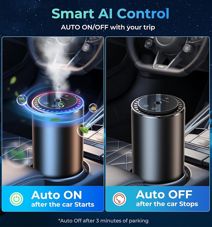 Smart Car Air Fresheners, New Smell Experience Car Freshener Essential Oil Diffuser, Adjustable Concentration, Auto On/Off, Built-in Battery, Each Bottle of Perfume Lasts 120 Days-Orange