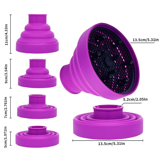 WAJIAYON Universal Collapsible Hair Dryer Diffuser Attachment-Foldable Portable Travel and Easy Storage Hair Diffuser Fit Most Hair Dryers with Nozzle Diameter D-1.575Inch to 1.968 Inch (4-5cm)-Purple