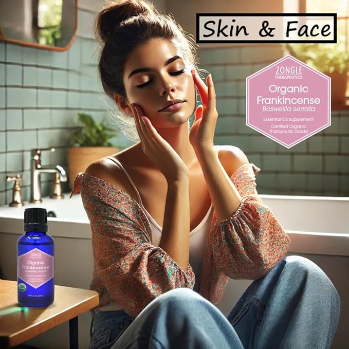 Organic, Frankincense Essential Oil, Food Grade, for Face – 100% Pure, Frankincense, Resin, Oil, Boswellia Serrata, Edible, by Zongle Therapeutics, 1 OZ