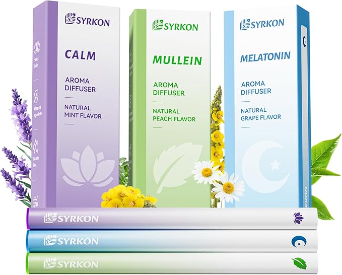 3-in-1 Herbal Diffuser Pens, Mullein for Lung Support | Calm Mood | Sleep Support, with Ashwagandha & Lavender, Melatonin & L-Theanine, Total 1800 Uses