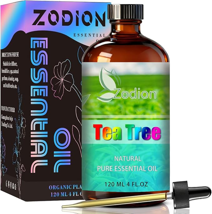 Tea Tree Essential Oil, 4 fl oz (120ml) - ZODION Tea Tree Fragrance Oil for Diffuser, Massage, Humidifier, DIY Candle, Soap Making, Home, Bath, Yoga
