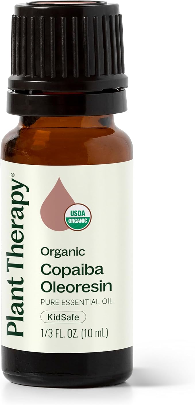 Plant Therapy Organic Copaiba Essential Oil (Oleoresin), 10 mL (1/3 oz), 100% Pure, USDA Certified Organic, Undiluted, Aromatherapy for Diffuser & Skincare