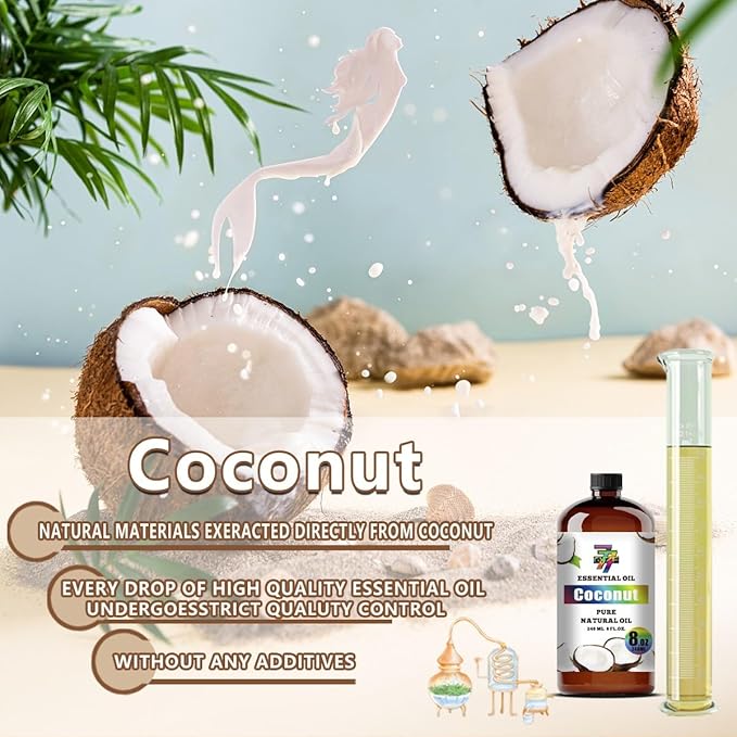 Coconut Essential Oil - GV77ZF Coconut Oils for Diffusers, Humidifiers, DIY Candles, Soap, Cleaning, Home, Office, Yoga, Massage, Gifts - 8 fl oz (240 ml)