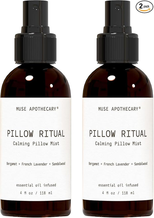 Muse Apothecary Pillow Ritual - Aromatic, Calming and Relaxing Pillow Mist, Linen and Fabric Spray - Infused with Aromatherapy Essential Oils - 4 oz, Bergamot + French Lavender + Sandalwood, 2 Pack