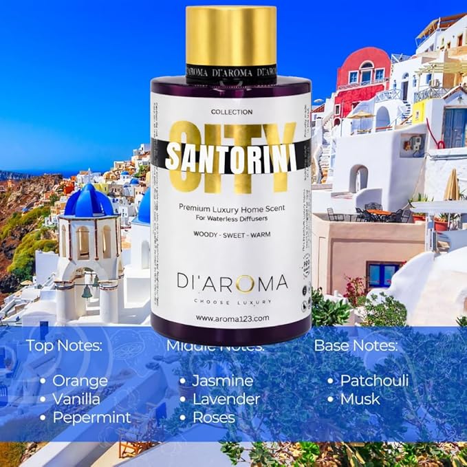Di'Aroma Santorini Aroma Oil Blend 120ml – Premium Diffuser Oil for Home, Waterless & Essential Oil Diffusers, Long Lasting Home Fragrance, City Collection, Made in USA (120ml, Santorini)
