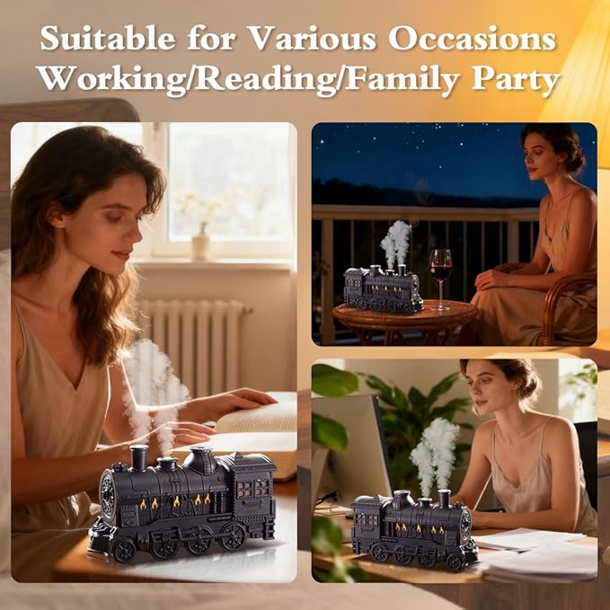Vintage Steam Train Essential Oil Diffuser, 300ml Retro Train Quiet Aromatherapy Diffuser and Humidifier with Dual Color LED Light & 2 Mist Modes, Creative Home Decor & Gifts
